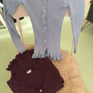 Rosemunde Copenhagen button down silk cotton l/s lace trim tops M (labeled L)